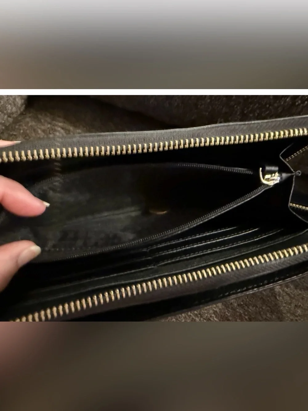 kate spade Black Leather Zip Wristlet/Wallet with Gold Hardware large 8”W X 4”H